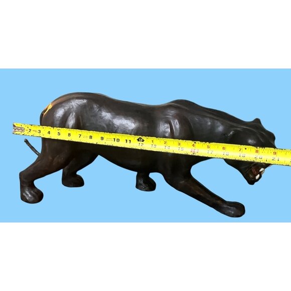 Vtg 21" Leather Wrapped Stalking Black Panther Jaguar Cat Statue Figure - Picture 2 of 9